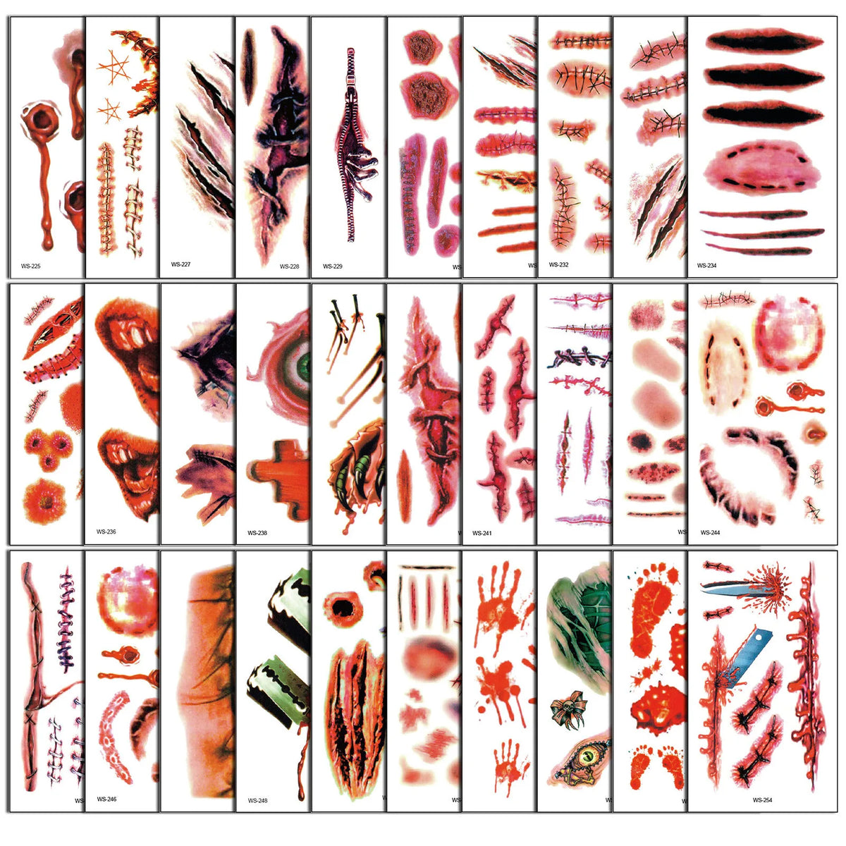 Halloween 3D Scar Temporary Tattoo Stickers – 10 Sheets