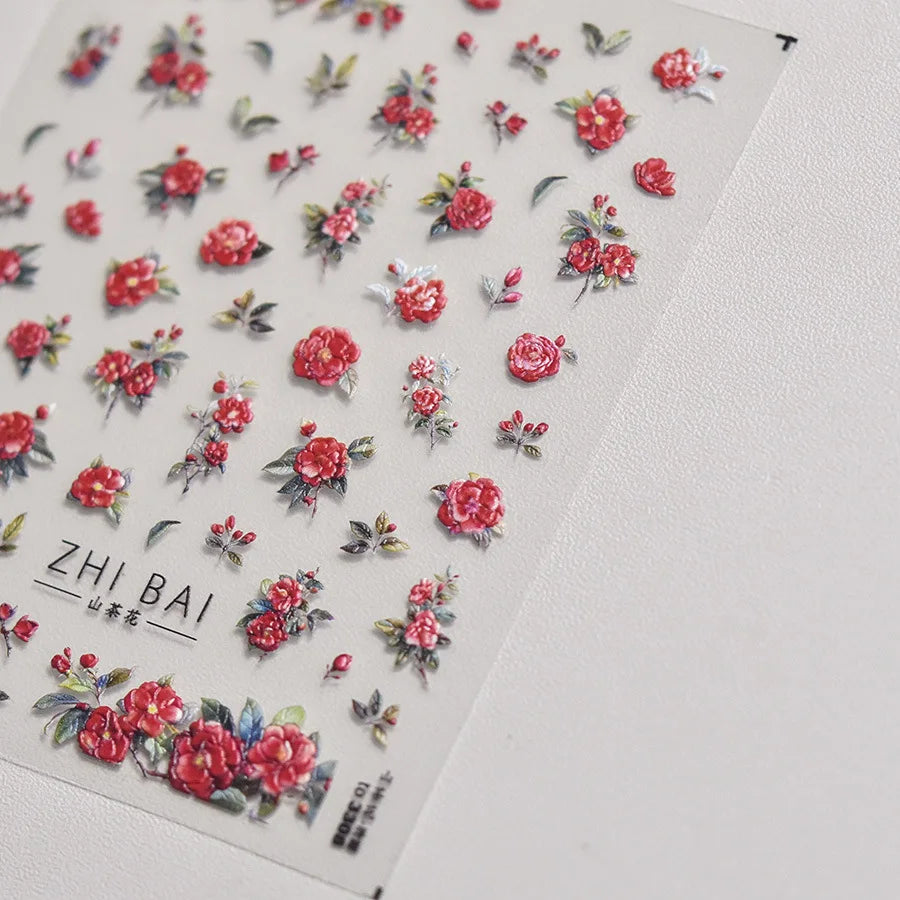 Red Spider Lily & Peony Nail Stickers – Floral Manicure Decals