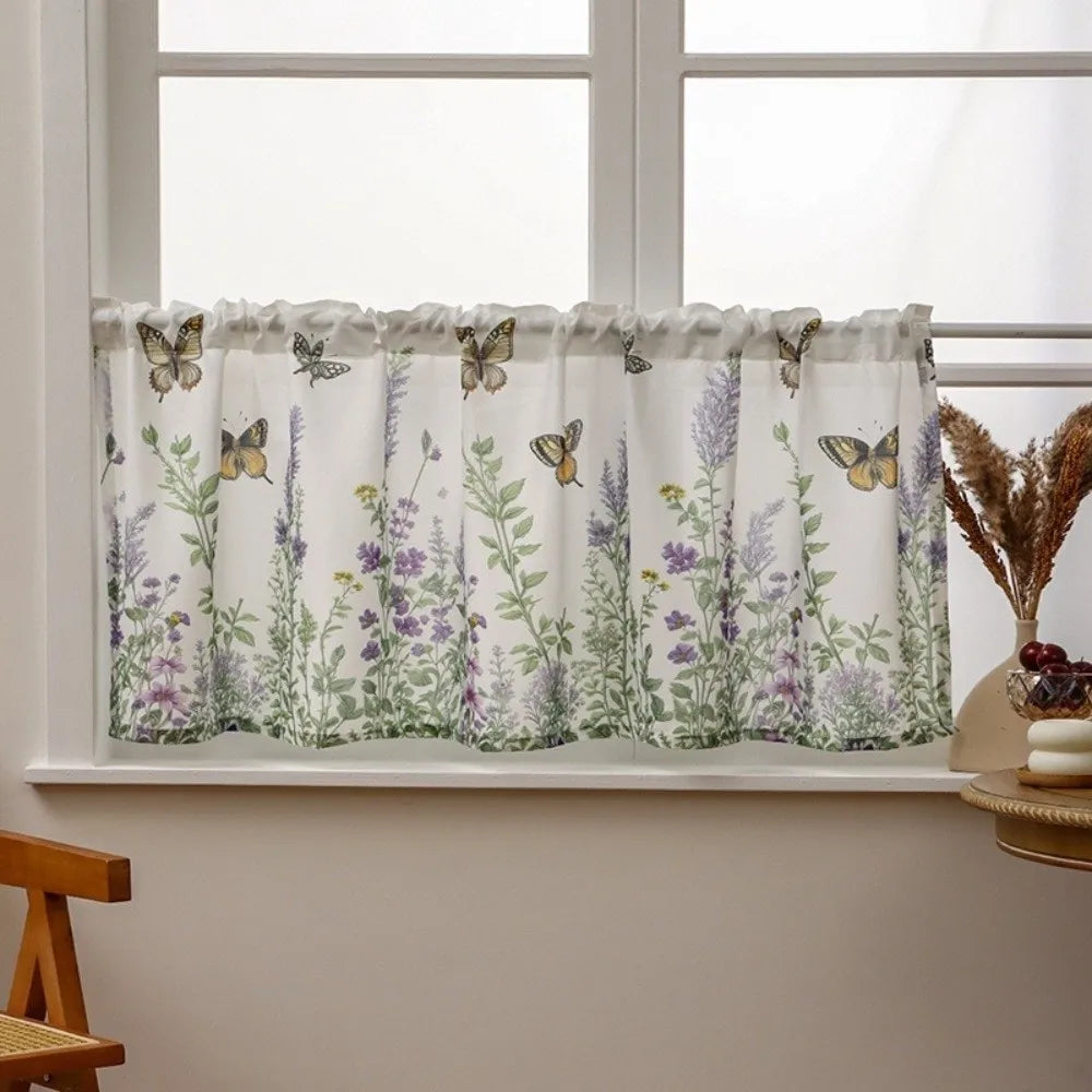 Lavender Print Short Curtain – Country Style Kitchen Window Drape