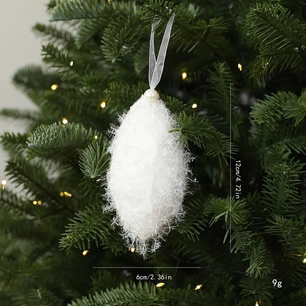 White Plush Christmas Ornament – Glitter Threads & Ribbon Loop
