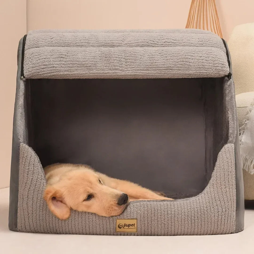 Winter Dog Kennel Bed – Warm Enclosed Villa, Washable Cover