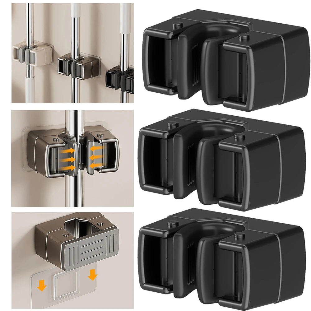 Wall Mounted Mop & Broom Holder – Self-Adhesive Clip Rack