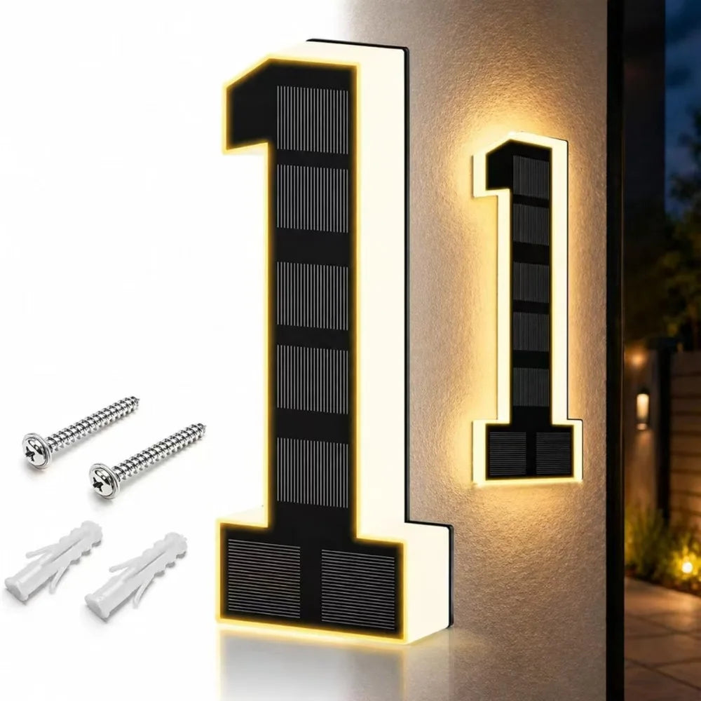 Solar LED House Numbers 6.7" IP44 Waterproof – Auto Night Light