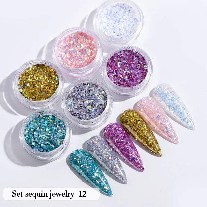 6-Pc Holographic Nail Glitter Sequins & Pigment Powder Set