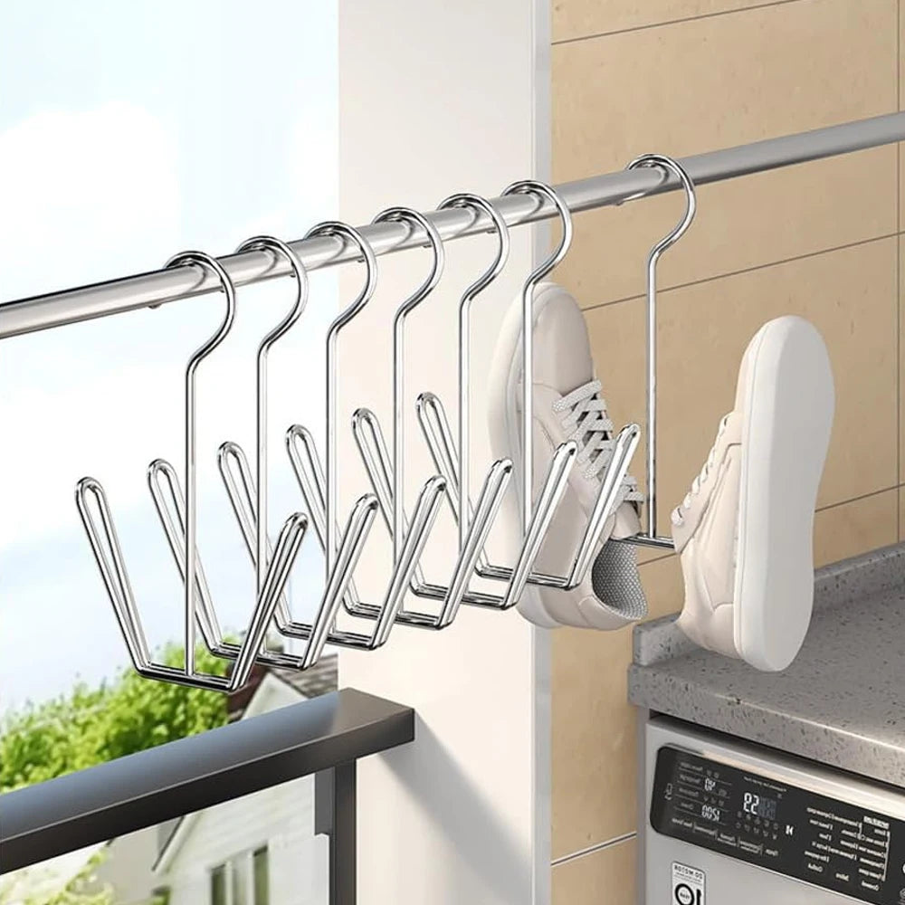 Stainless Steel Hanging Shoe Rack with Double Hook | Silver