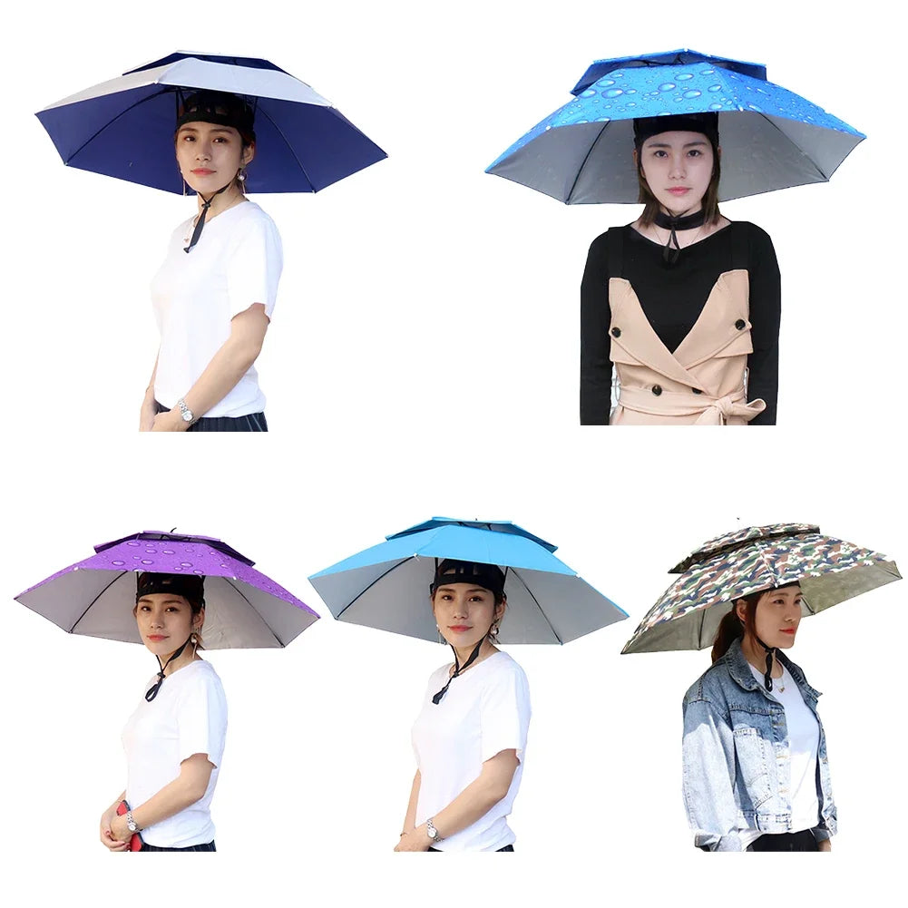 Foldable Umbrella Hat – Hands-Free Sun & Rain Cap for Outdoors