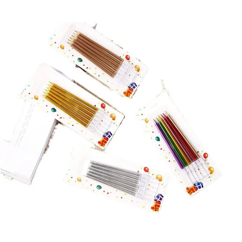 6-Pack Gold & Silver Metallic Birthday Cake Candles with Holders