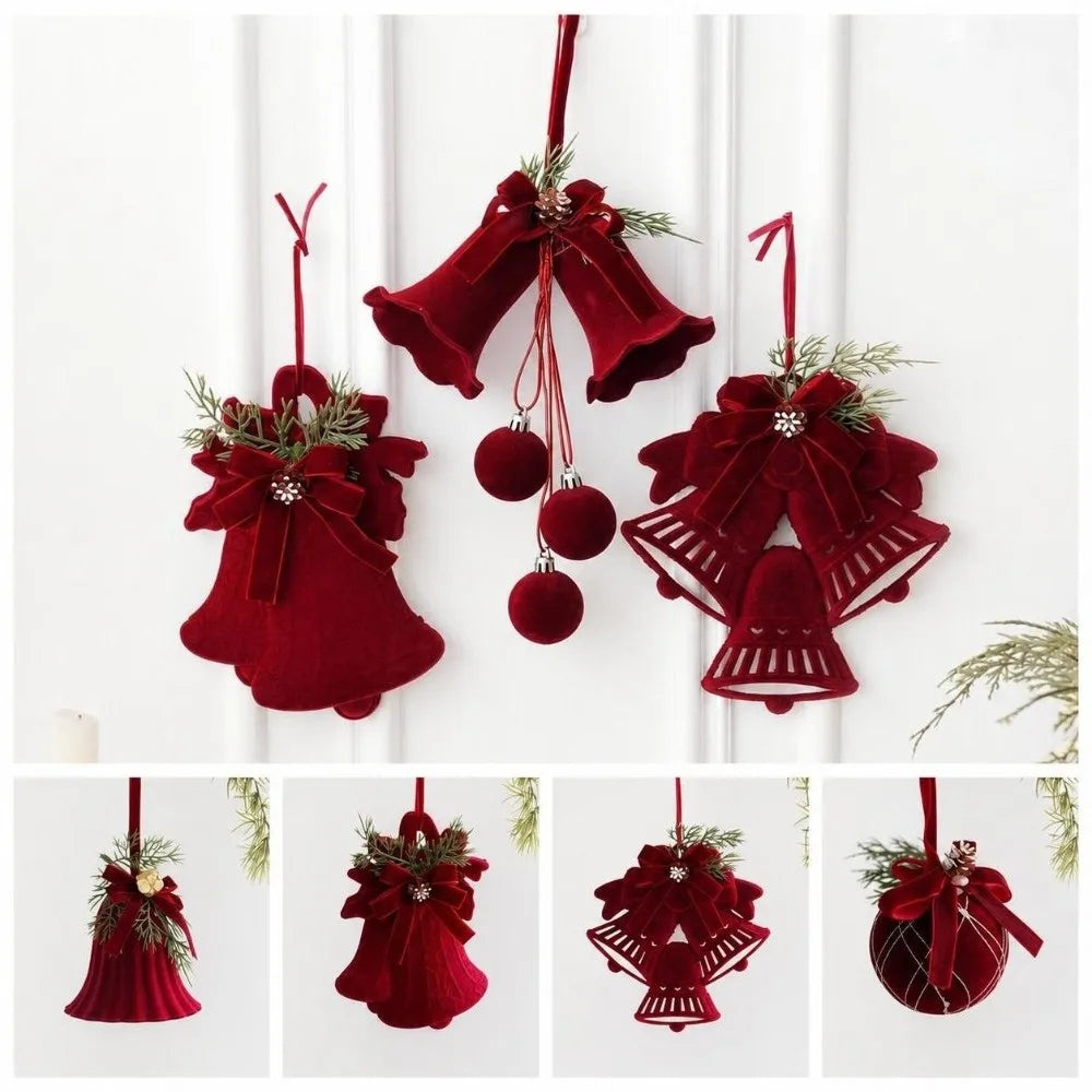 Wine Red Bow Bell Christmas Tree Topper Ornament
