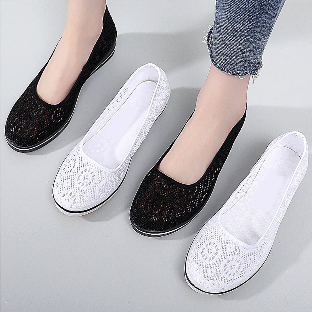 Women's Breathable Mesh Wedge Slip-On Shoes – Non-Slip Flats