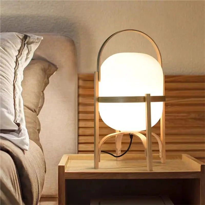 LED Rubber Wood Desk Lamp – Modern Table Light EU Plug