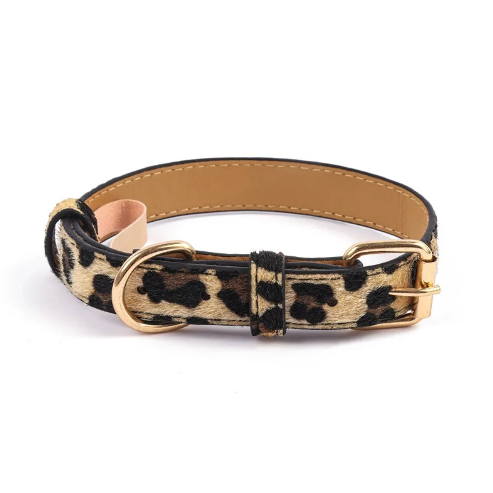 Leopard Print PU Leather Dog Collar – Adjustable S/M/L