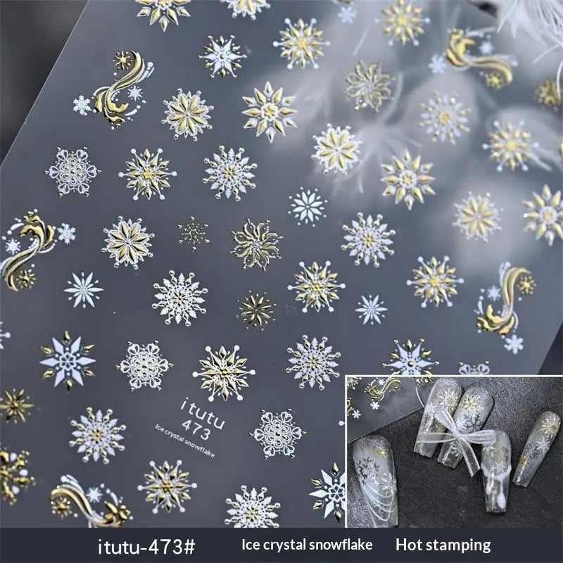 Christmas Nail Art Stickers – Gold Elk, Snowflake & Wreath