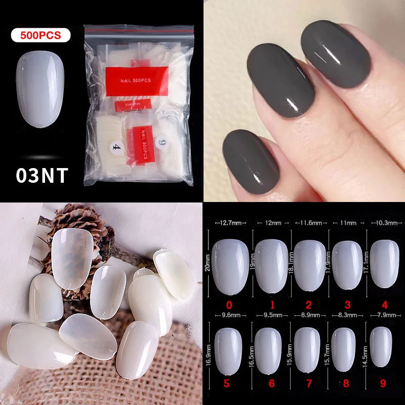 500pcs French Acrylic Nail Tips – Coffin Stiletto Full/Half Cover