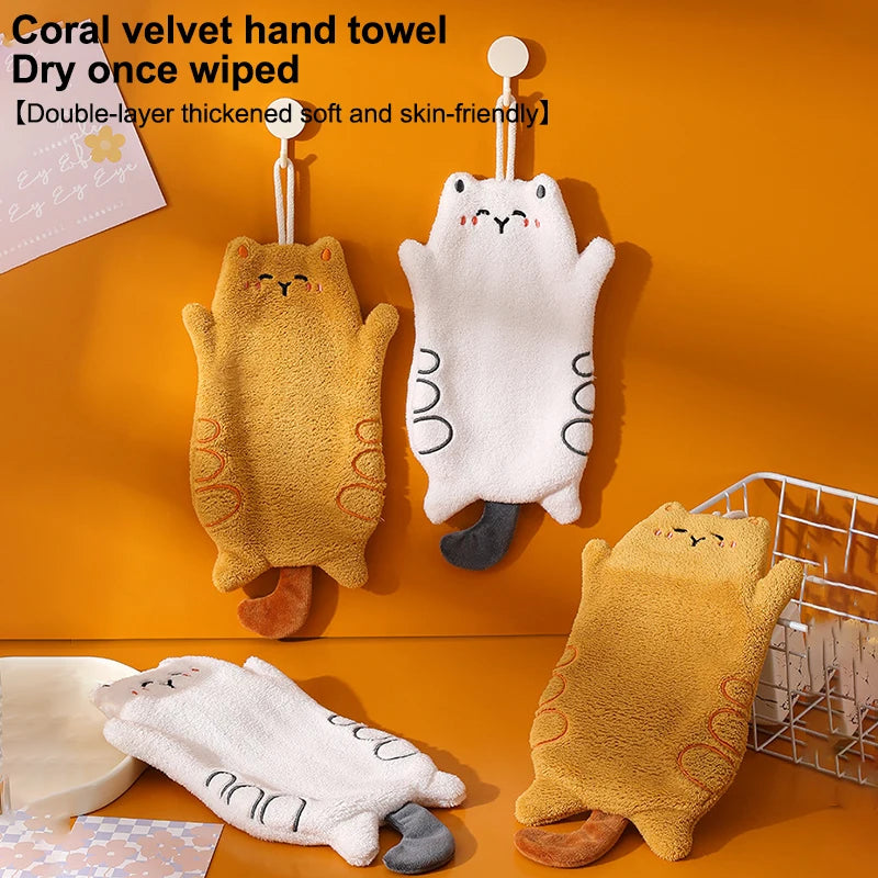 Cute Coral Fleece Hand Towel – Quick-Dry Kitchen & Bathroom