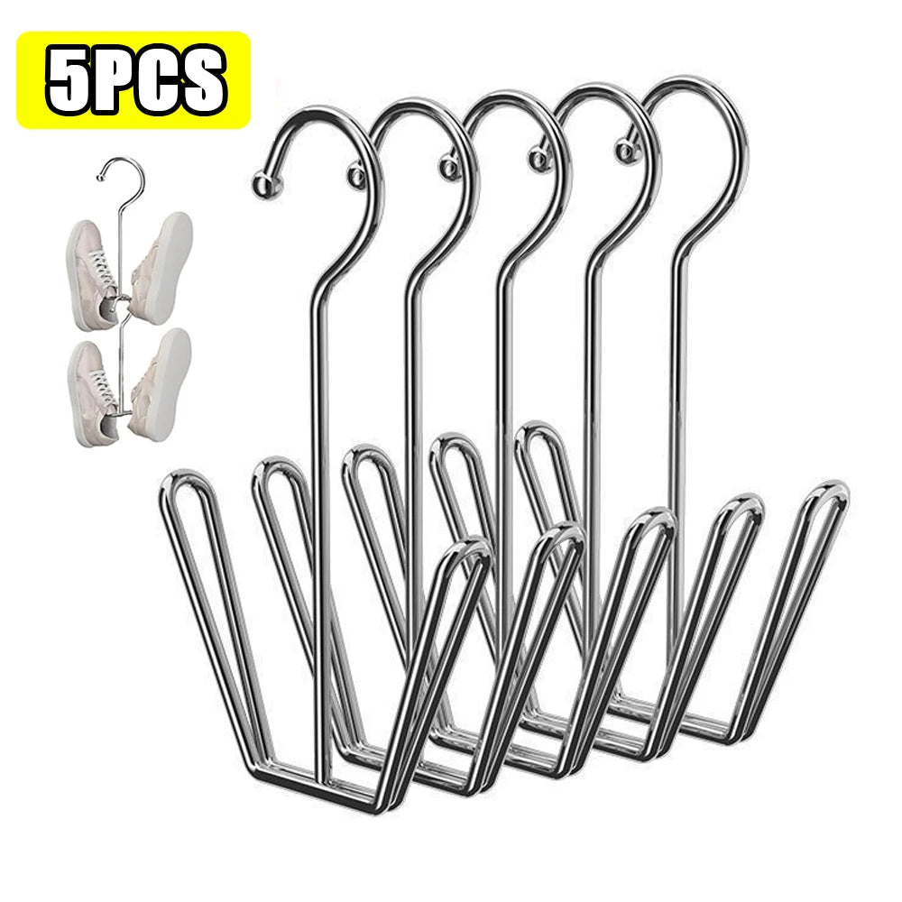 Stainless Steel Hanging Shoe Rack with Double Hook | Silver