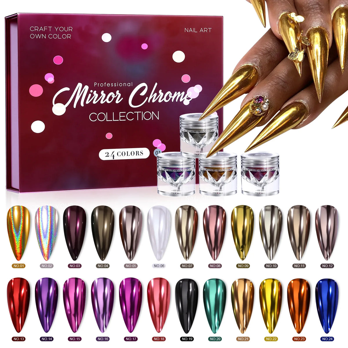 24-Color Opal Mirror Nail Powder – Laser Glitter Pigment Set
