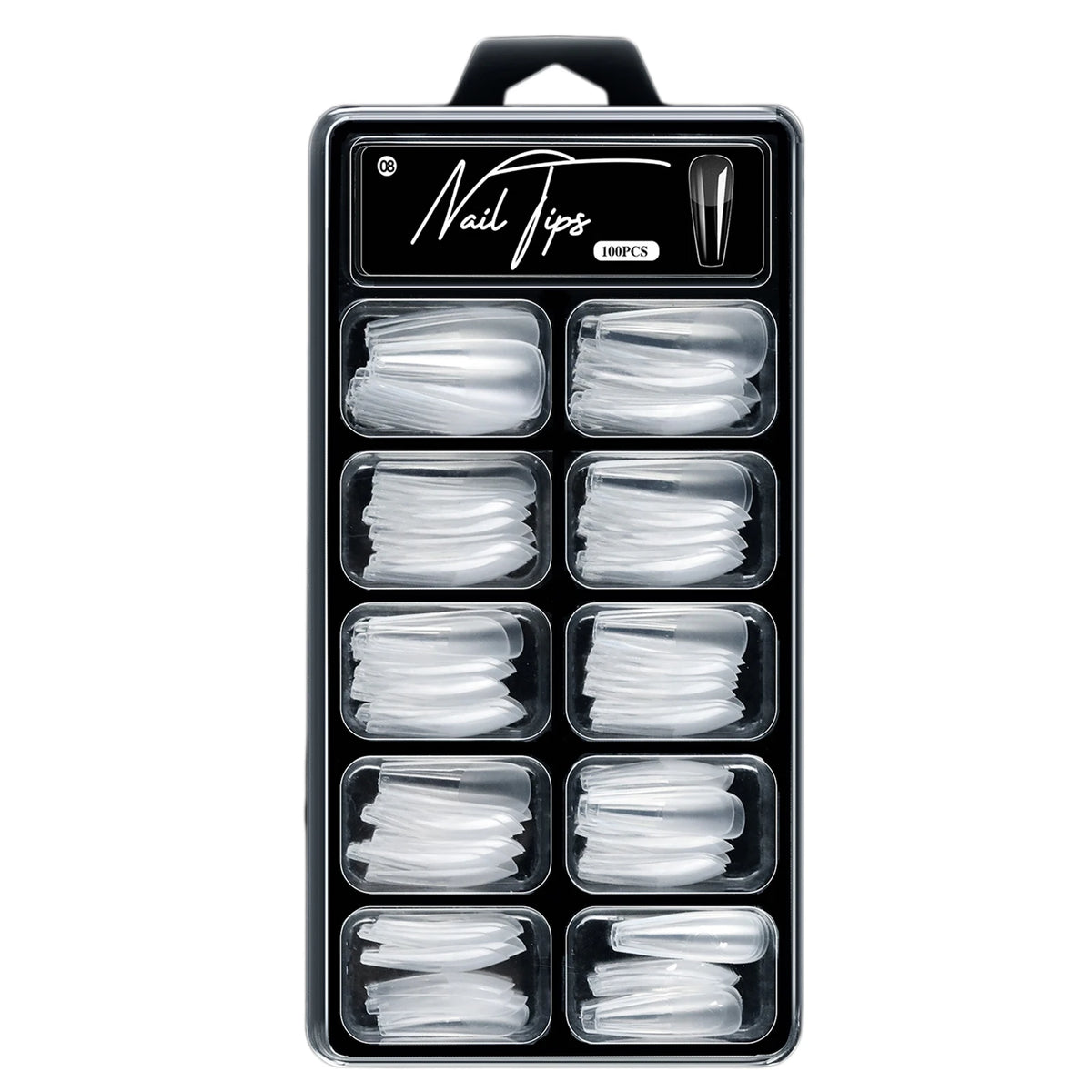 100pcs Clear Coffin Fake Nails Pre-Etched Full Cover Tips