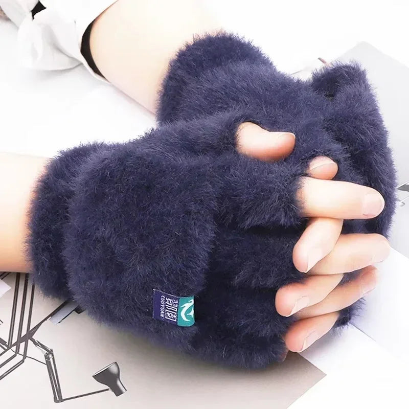 Women's Half Finger Touchscreen Winter Gloves – Plush Warm