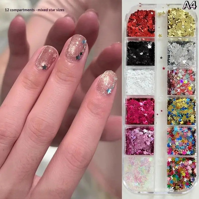 12-Grid Star Sequin 3D Nail Art Charms – DIY Manicure Set