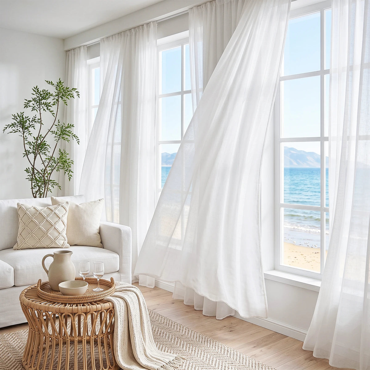 White Tulle Sheer Curtains – Thick Chiffon Voile Drapes 2 Panels