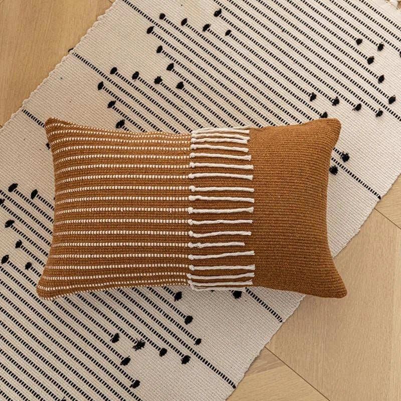 Boho Morocco Tufted Pillow Cover Woven Knit Fringe Tassel