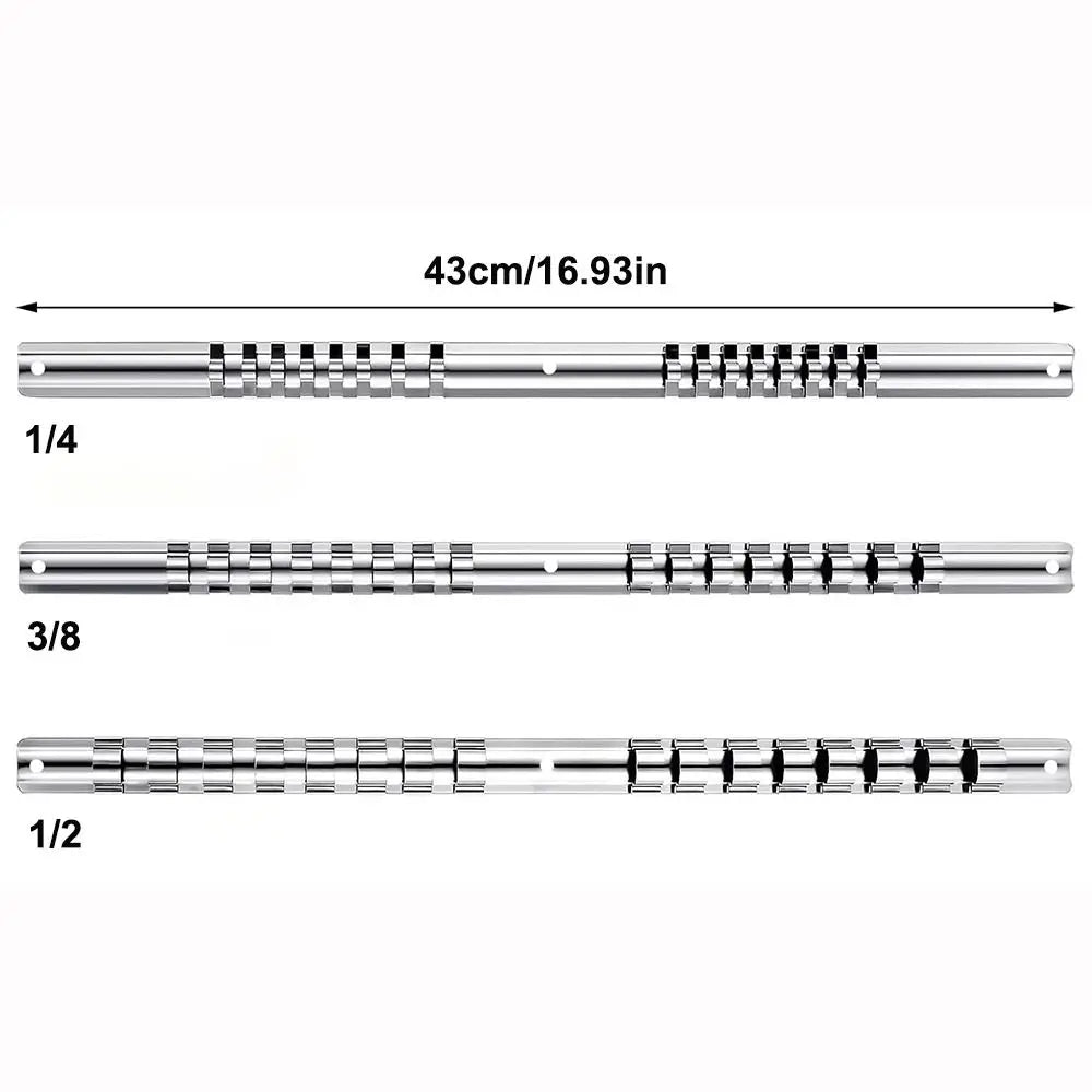 Stainless Steel Socket Storage Rack 16 Clips | 1/4 3/8 1/2"