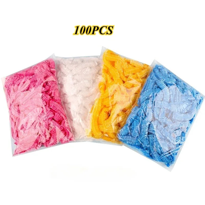 100-Pack Disposable Shower Caps – Waterproof Hair Covers