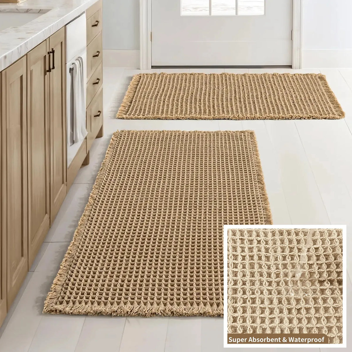 Waffle Bath Mat Non-Slip Backing | Super Absorbent Quick-Dry Rug