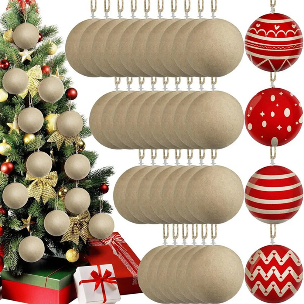 48-Pc Unpainted Christmas Paper Mache Ball Ornaments 3.15"