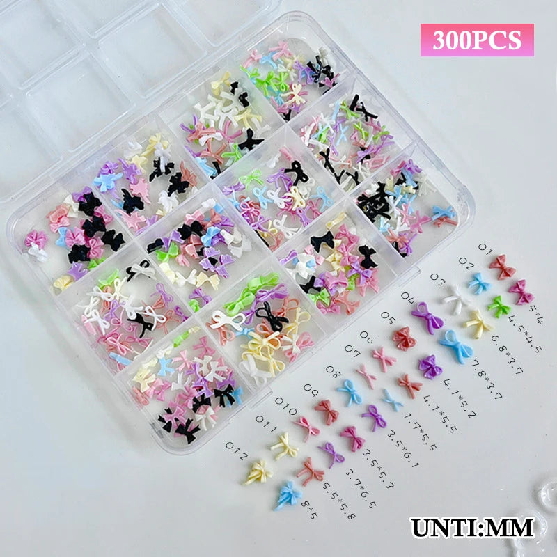12-Grid Resin Bowknot Nail Art Charms DIY Manicure Gems Set