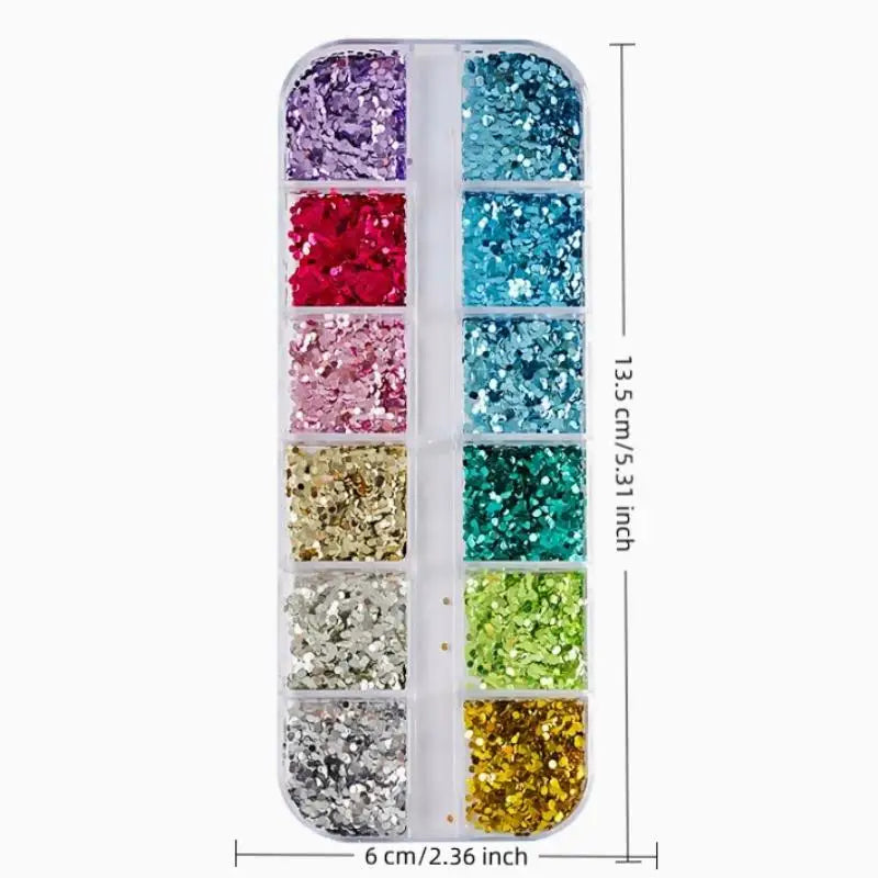12-Grid Holographic Glitter Nail Art Sequins – DIY Manicure Set