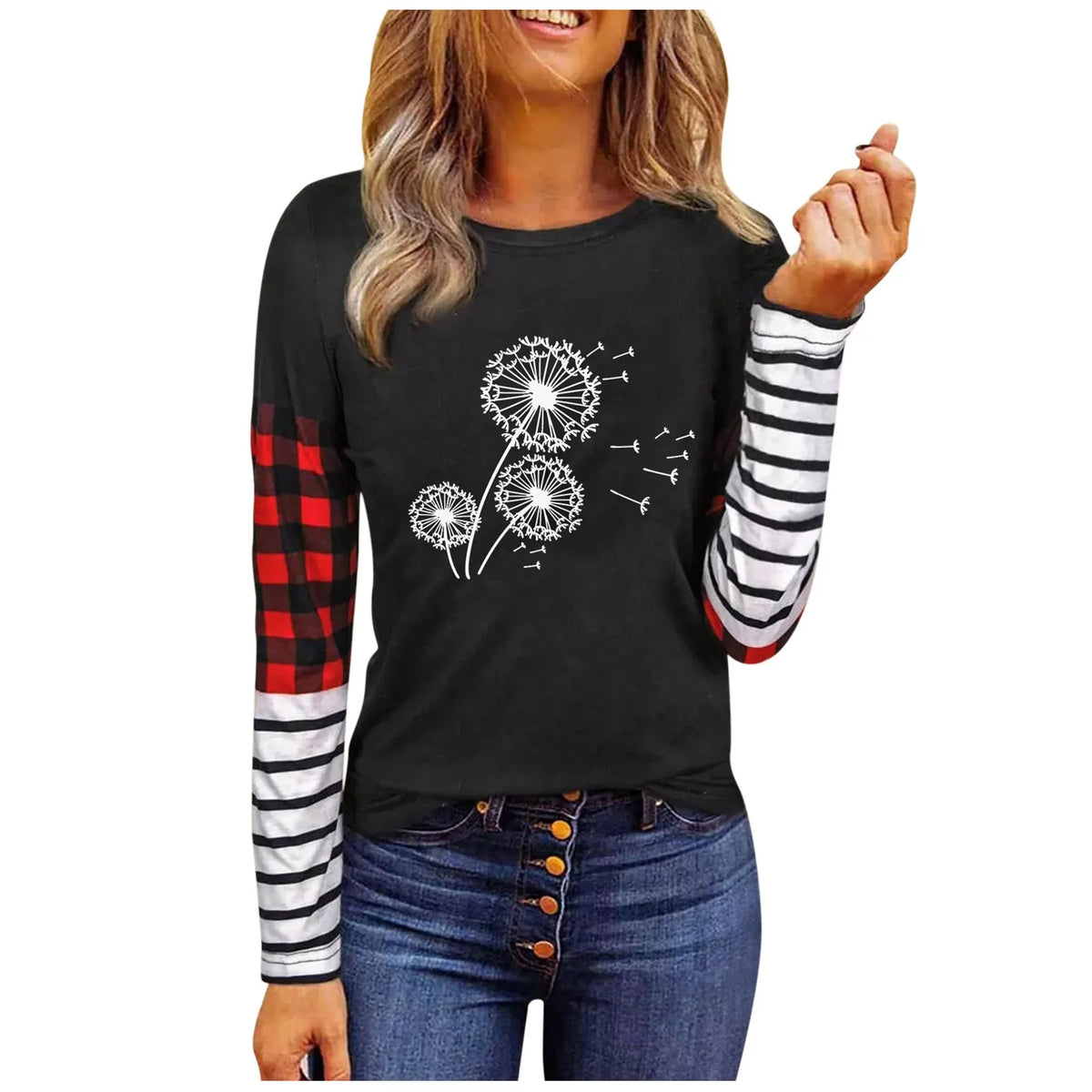 Women's Striped Plaid Long Sleeve Casual Blouse Top
