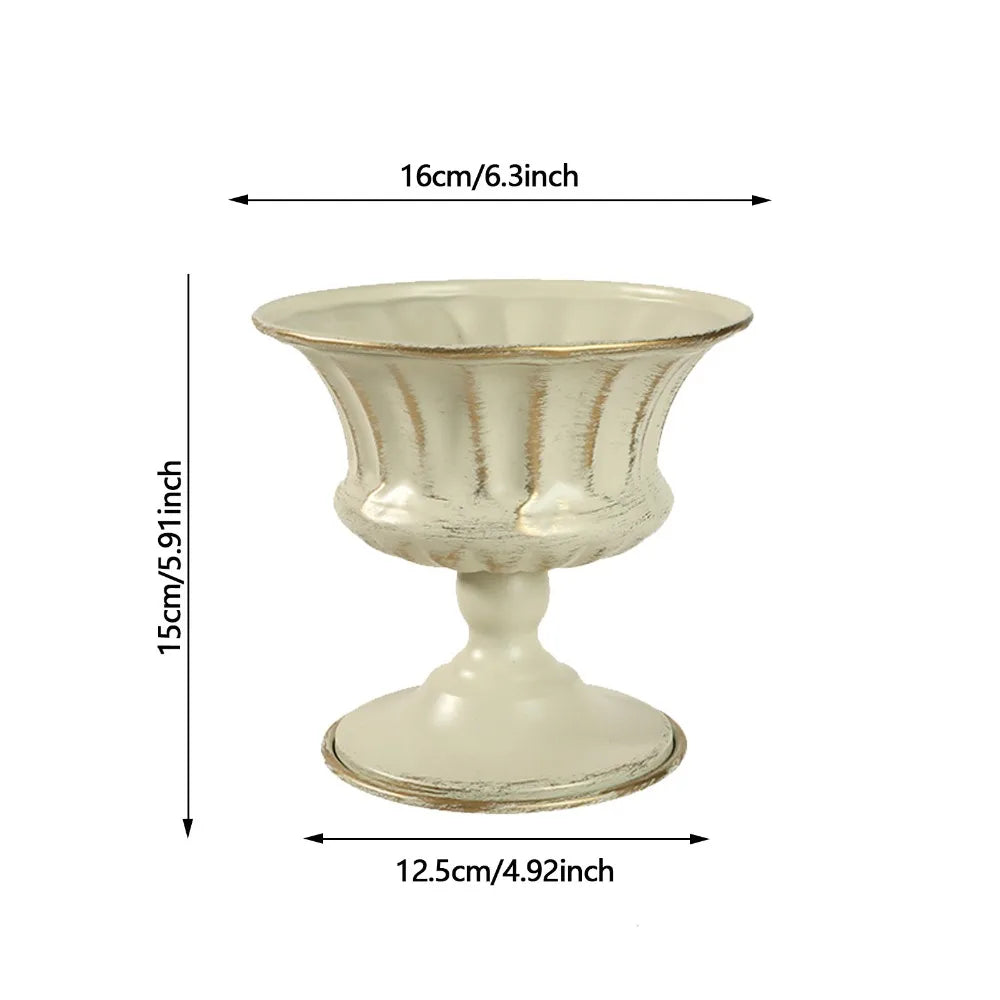 Vintage White Metal Urn Vase | Tabletop Floral Decor
