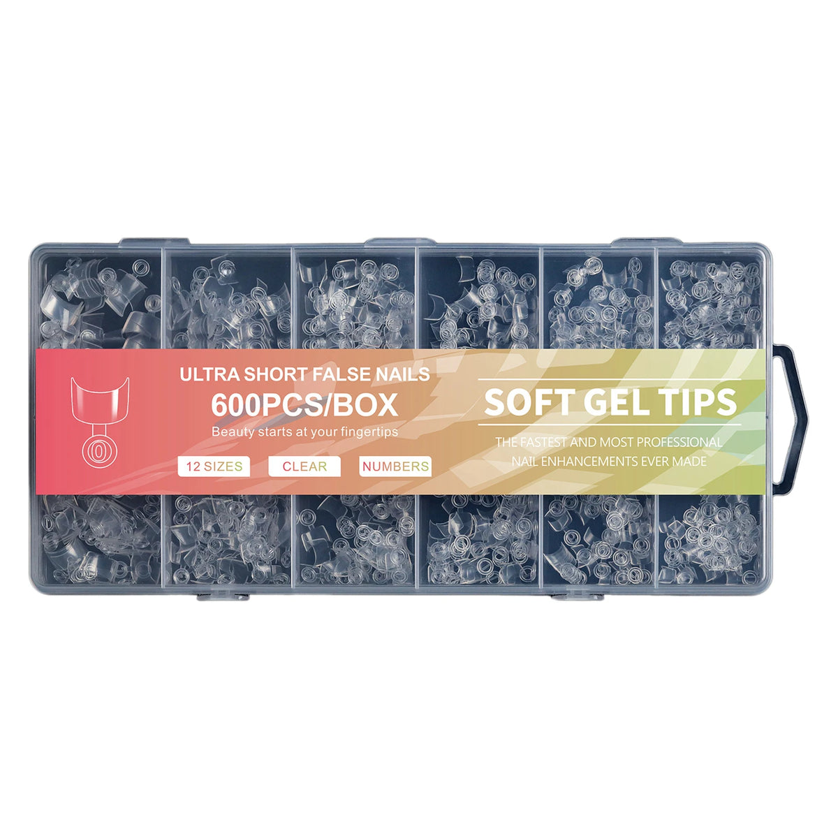 600pcs Short Soft Gel Nail Tips Pre-Etched Full Cover 12 Sizes