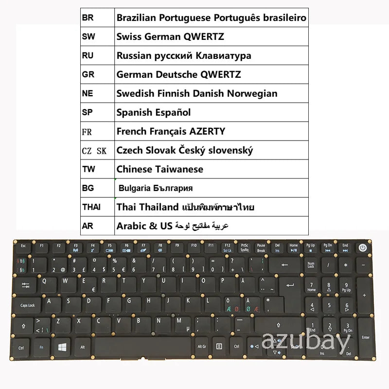 AZUBAY Acer Laptop Keyboard F5-573G ES1-533 ES1-572 Multi-Language
