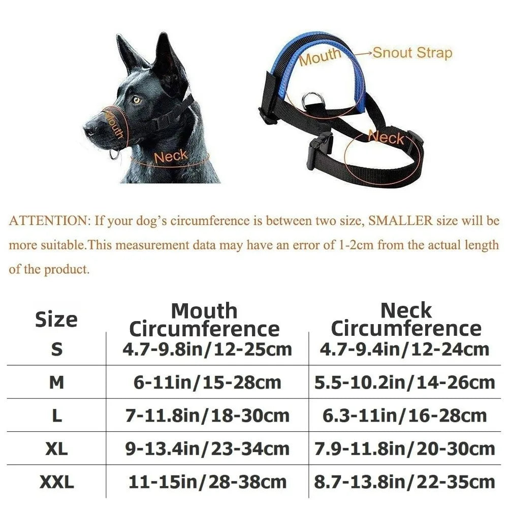 Soft Nylon Dog Muzzle M/L/XL – Adjustable with Leash Ring