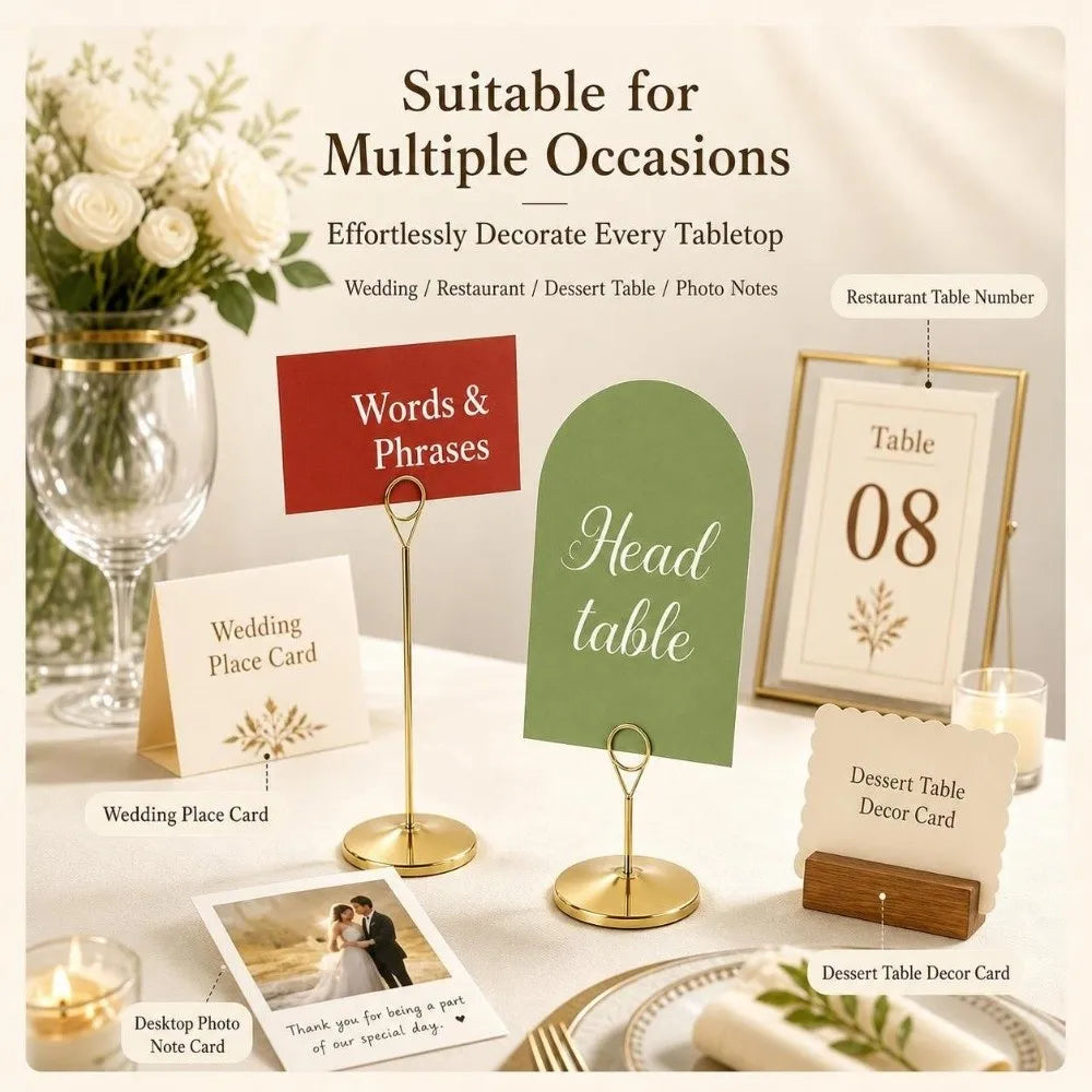 Gold Metal Table Number Holder – Drop Clip Card Stand