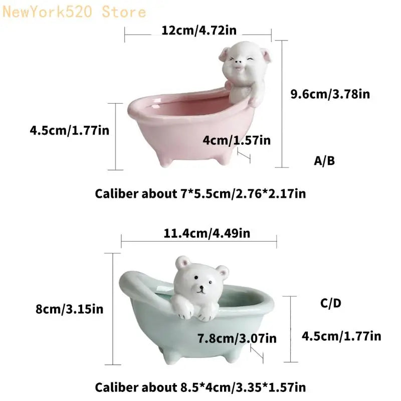 Handmade Mini Cartoon Ceramic Planter – Pig & Bear Pot Gift