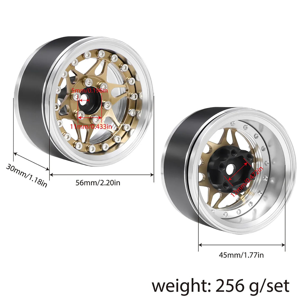 1.9" CNC Aluminum Beadlock Wheels for 1/10 RC Crawler TRX4 SCX10