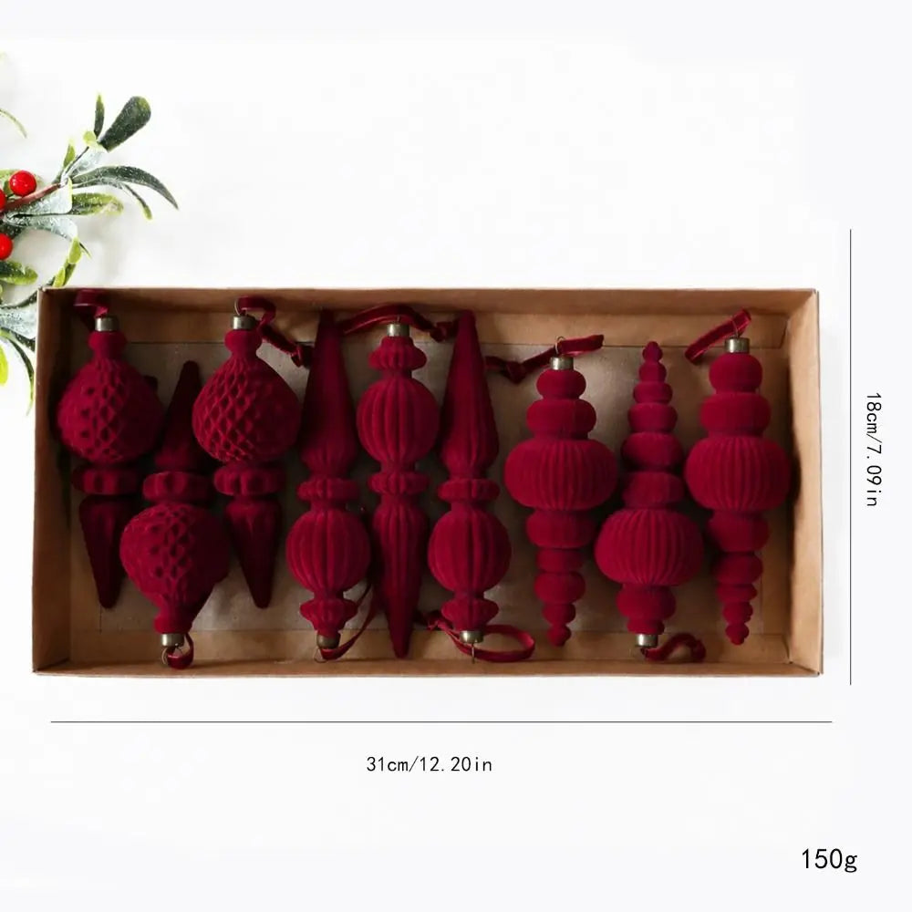 Flocked Glitter Christmas Ball Ornaments Set of 9 – 18cm Baubles