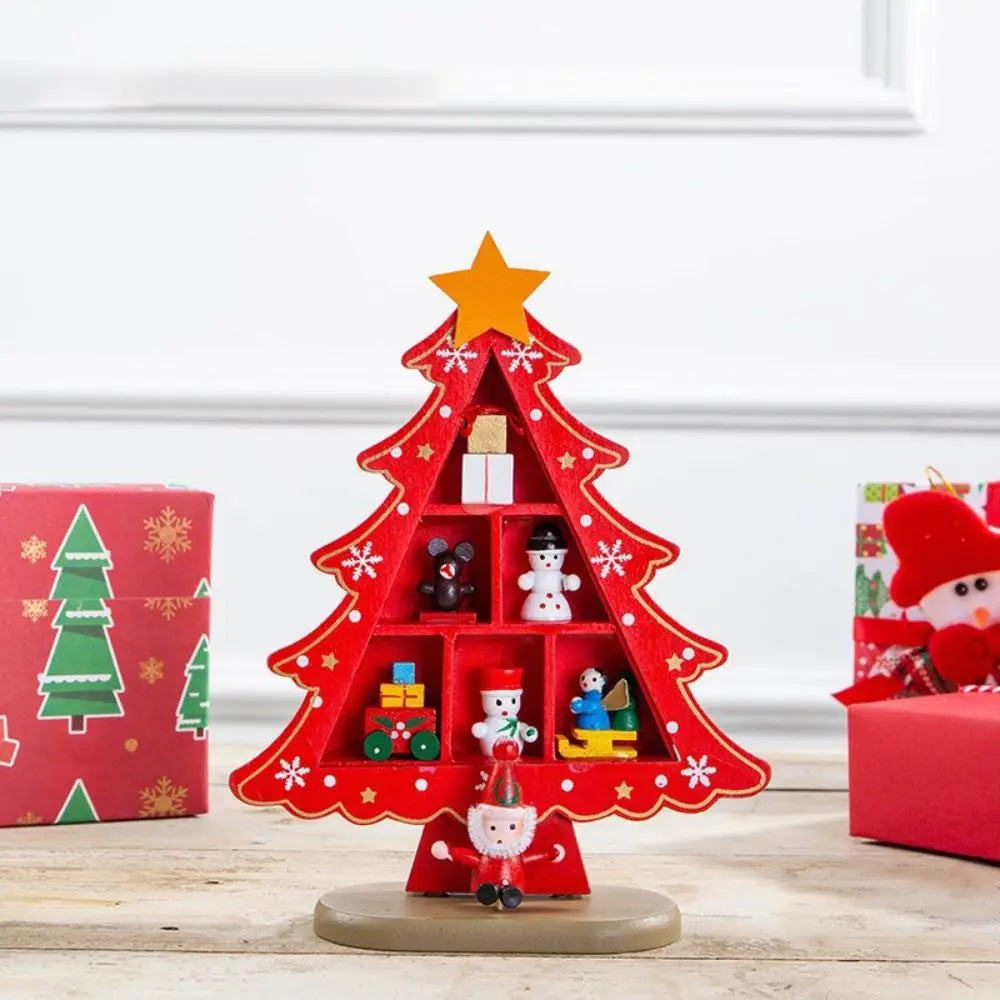 Wooden Christmas Tree Tabletop Decoration with Base