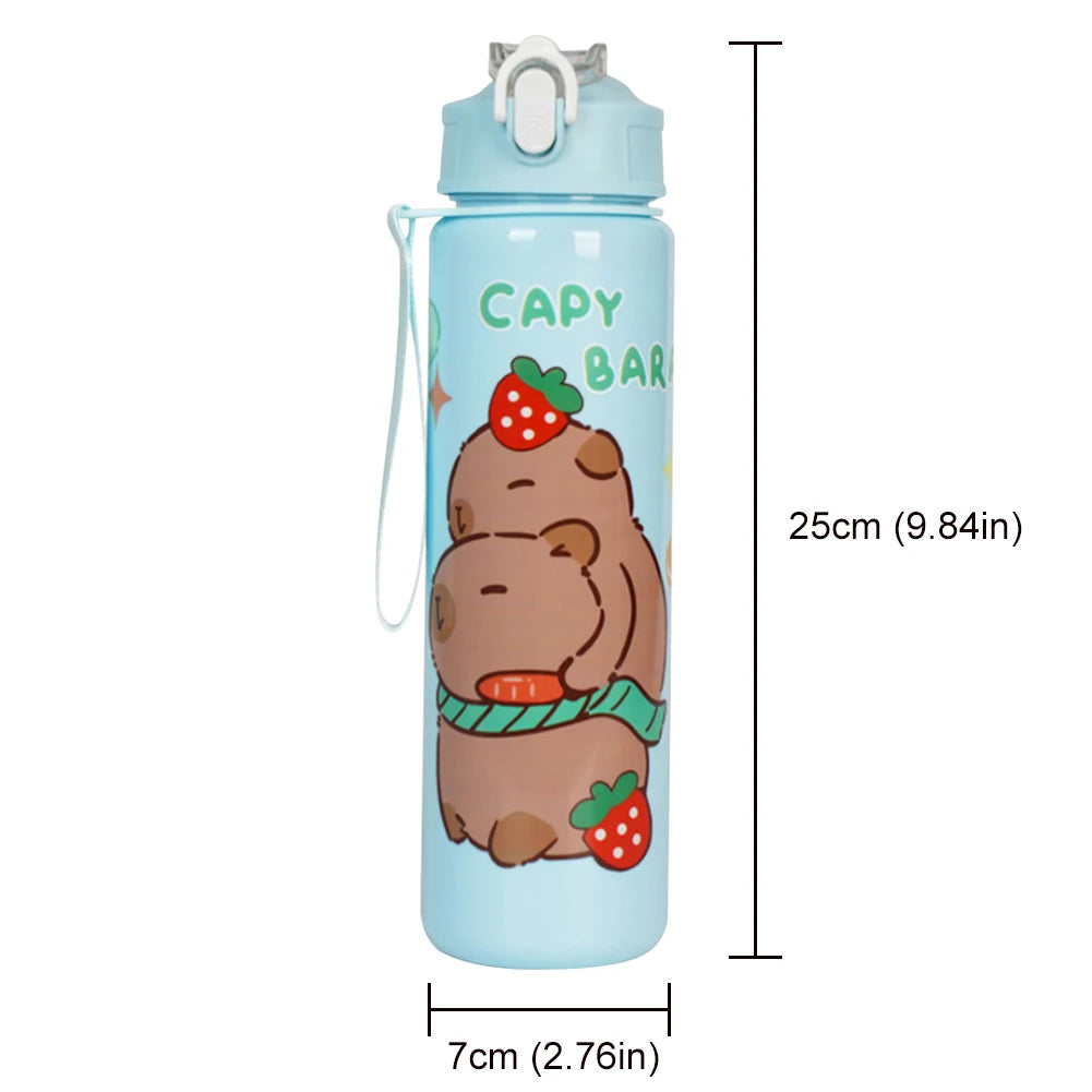 Capybara Kawaii Sports Water Bottle 700ml – Straw & Handle