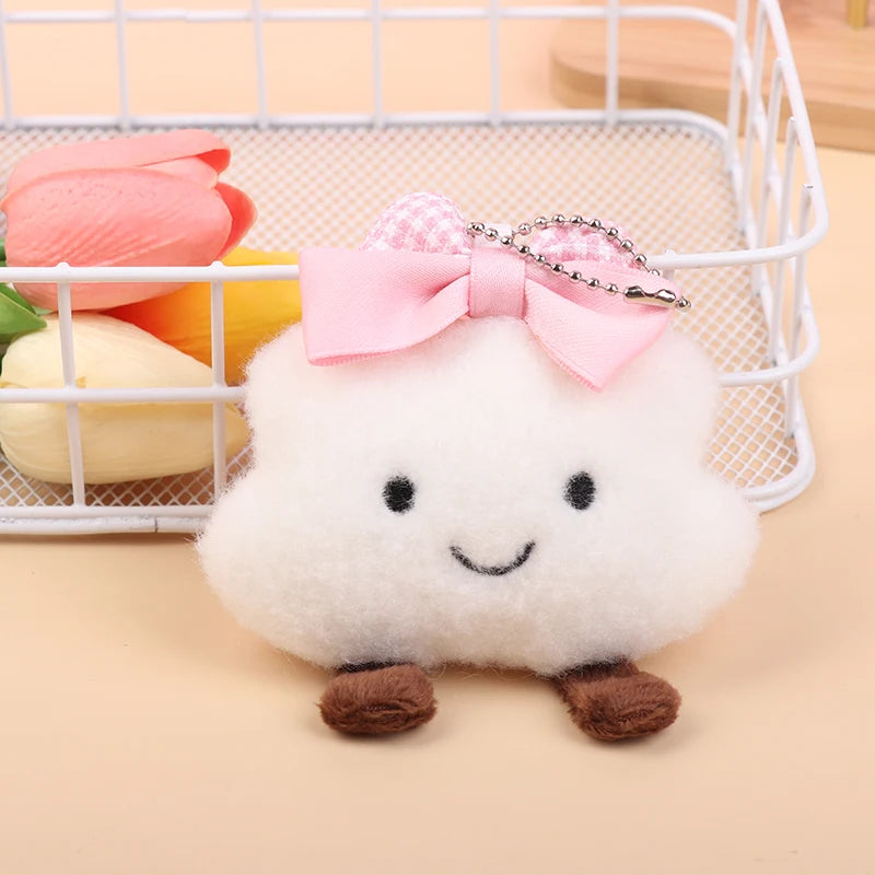 Kawaii Cloud Plush Keychain Cute Bow Stuffed Doll Keyring
