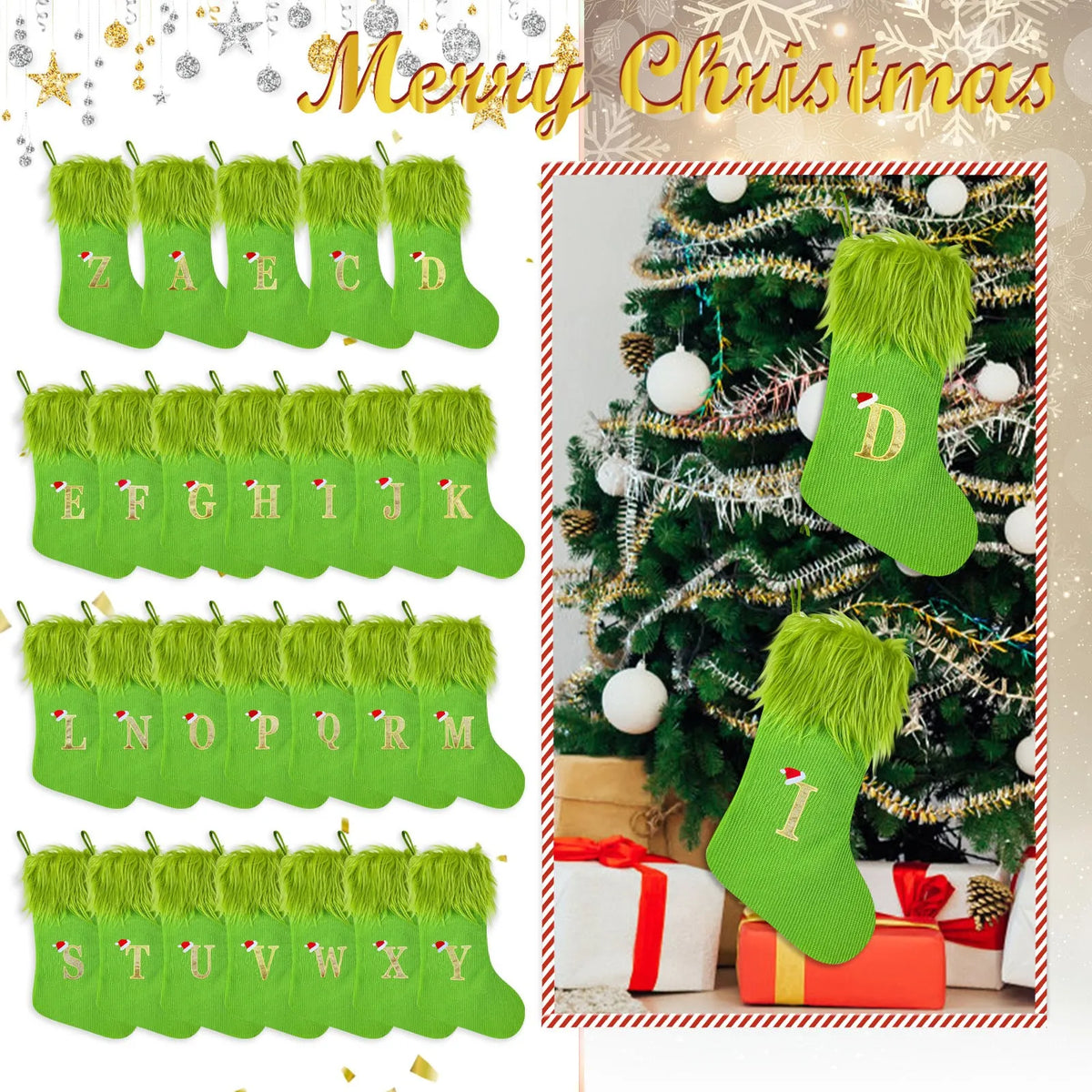 Large Knitted Christmas Stockings with Alphabet Letters – 18"