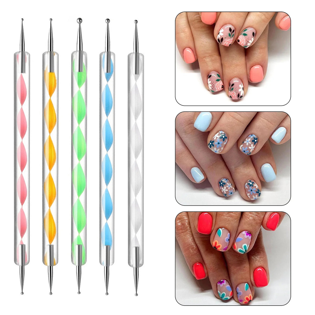 5-Piece Dual-End Nail Dotting Pen Set – Rhinestone Picker Tool