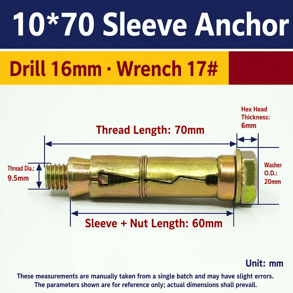 M6–M12 Heavy Duty Single Sleeve Expansion Anchor Bolt Carbon Steel
