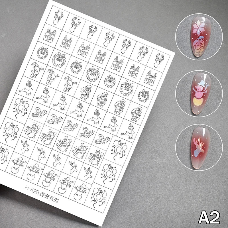 Christmas Airbrush Nail Stencils – Snowflake & Tree Hollow Stickers
