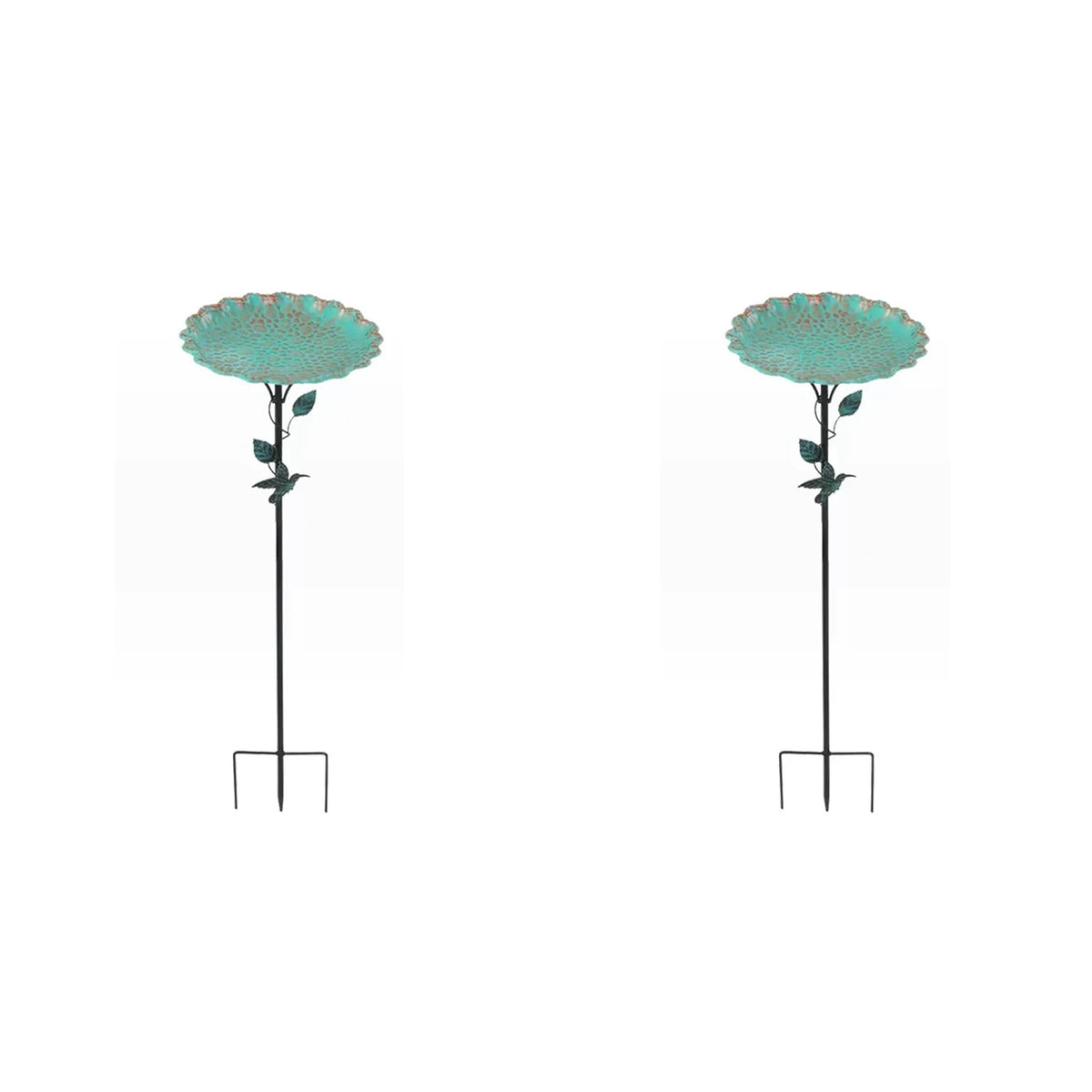 Garden Bird Bath & Hummingbird Feeder Ornament Set of 2