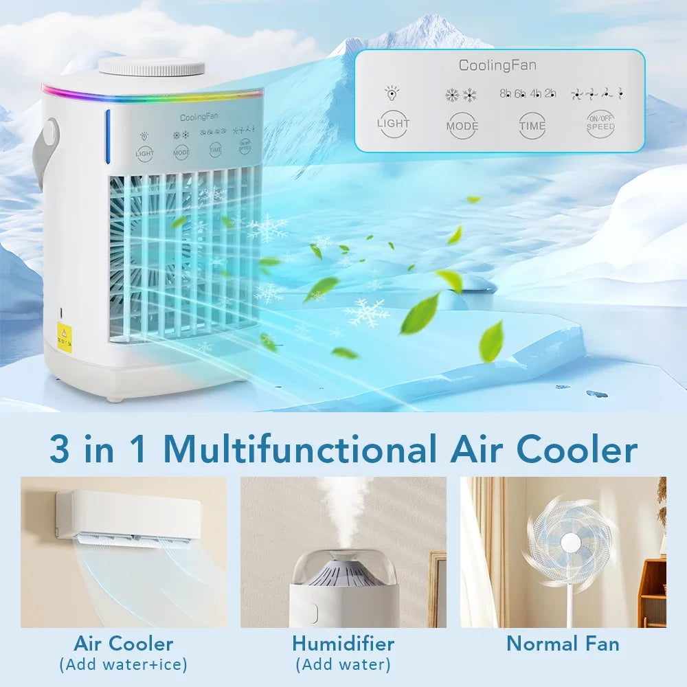 Desktop Air Cooler Fan with LED Light & Misting Humidifier