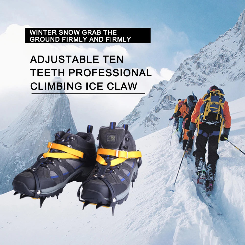 10-Tooth Steel Ice Crampons | Anti-Slip Snow Grips + Bag